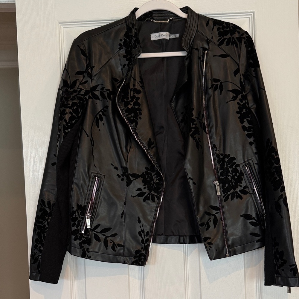 Calvin Klein Black Floral Faux Leather Jacket